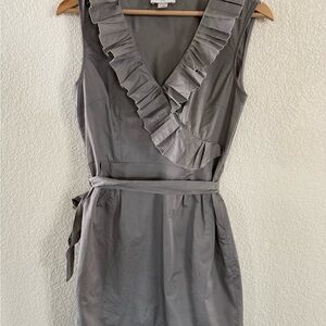 LOFT Charcoal Ruffle Wrap Mini Dress
